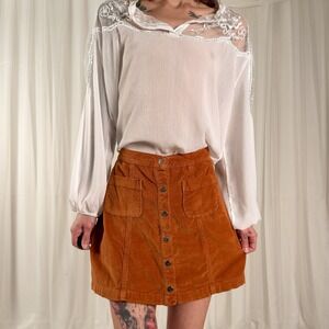 Urban Outfitters Rust Corduroy Mini Skirt Button Front Velvet Feel Size Small